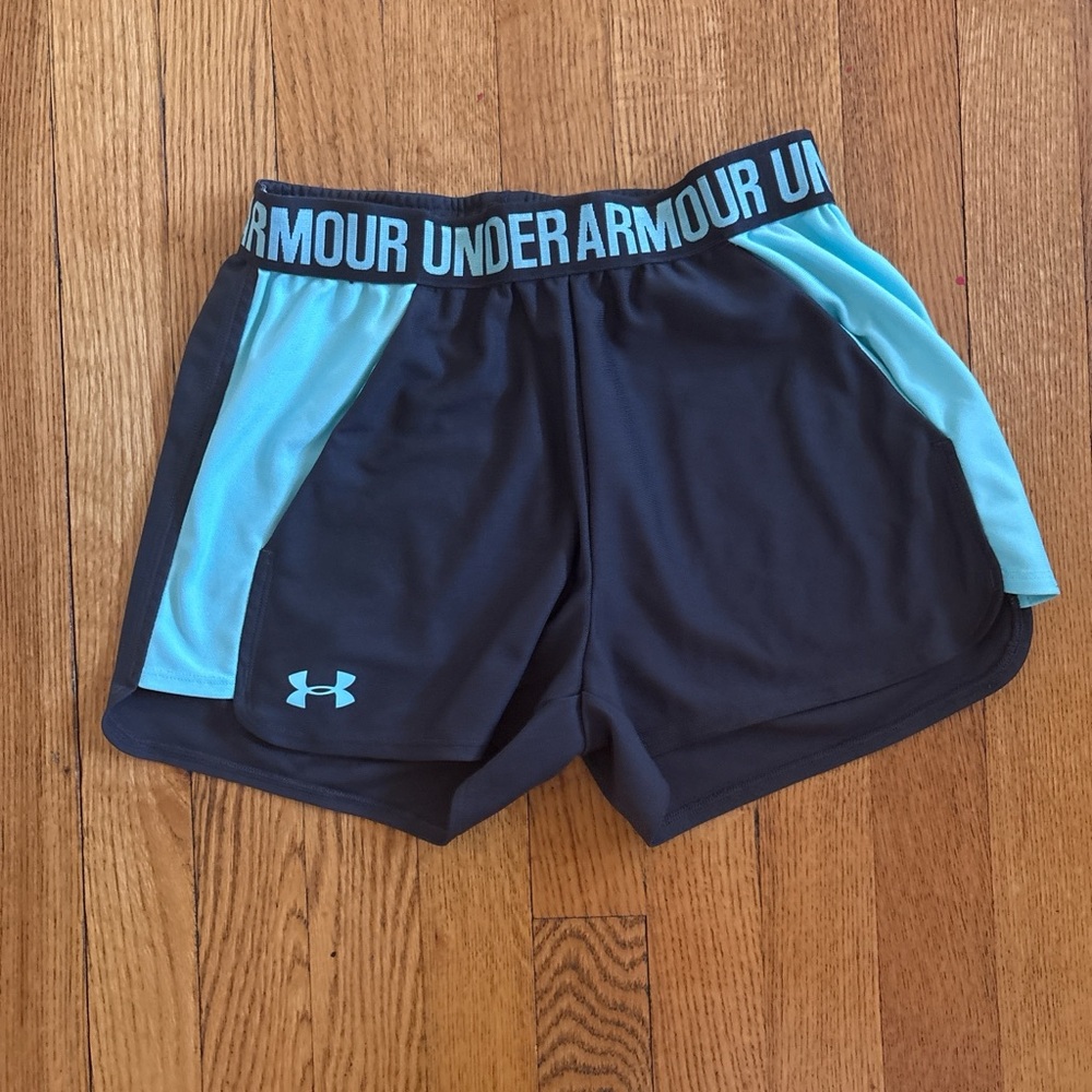 Under Armour Women's Dark Gray and Light Blue Athletic Shorts